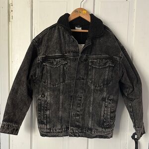 Black Denim Sherpa-Lined Jacket